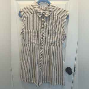 Urban Outfitters Cream and Brown Striped Button-Down Zoey’s Workwear Romper